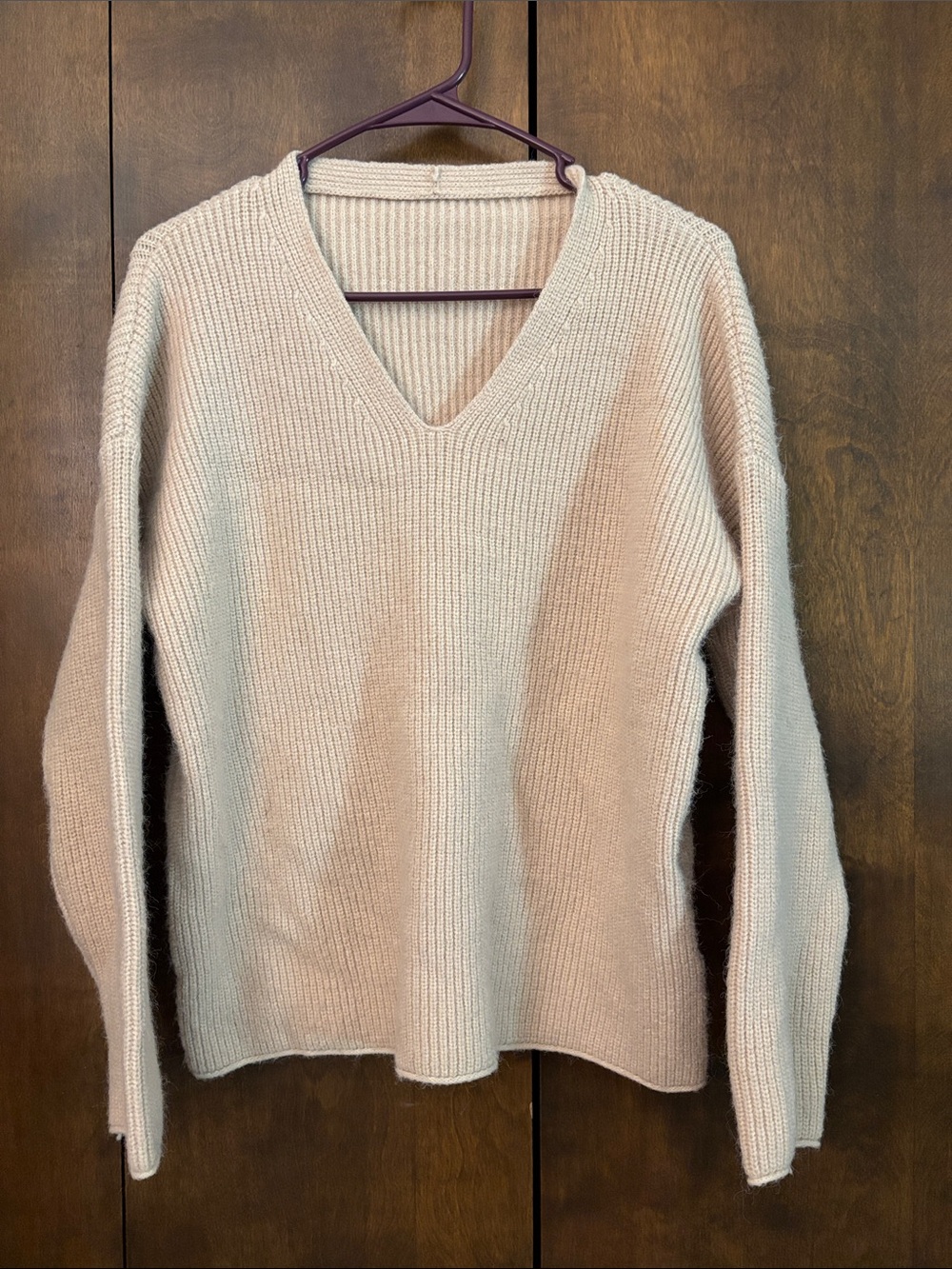 Classic V-Neck Ribbed Sweater in Light Pink
